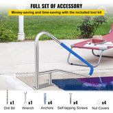 Pool Handrail 55 x 32 inch 304 Stainless Steel Rust Proof 250 lbs Load Capacity with Blue Grip Cover M8 Drill Bit and Self Taping Screws